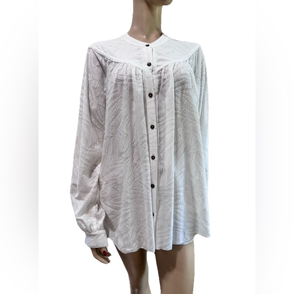 Free People Cream Oversized Long Sleeve Blouse